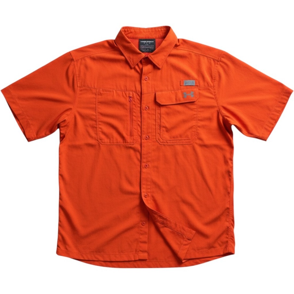 Under Armour Mens Large Orange Tide Chaser Fishing Shirt Vented Button Down